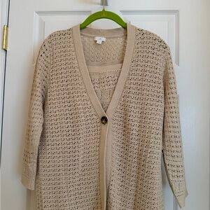 J. Jill Beige Open-Knit Cardigan